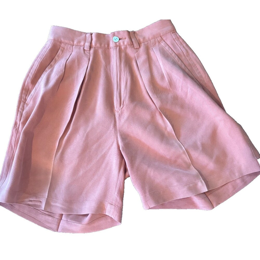 Tommy Bahama 100% Silk Pleated Shorts Size 4 Coral Satin Lined Resort